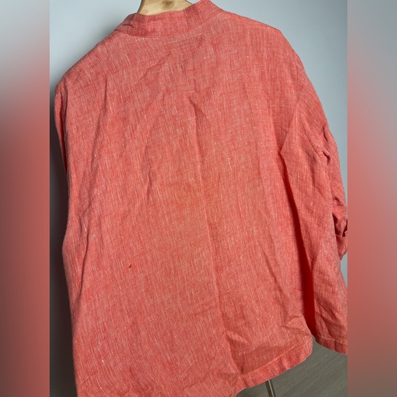 FLAX | Mandarin Collar Button Down Lightweight Shirt Orange Red Lagenlook - Picture 5 of 6
